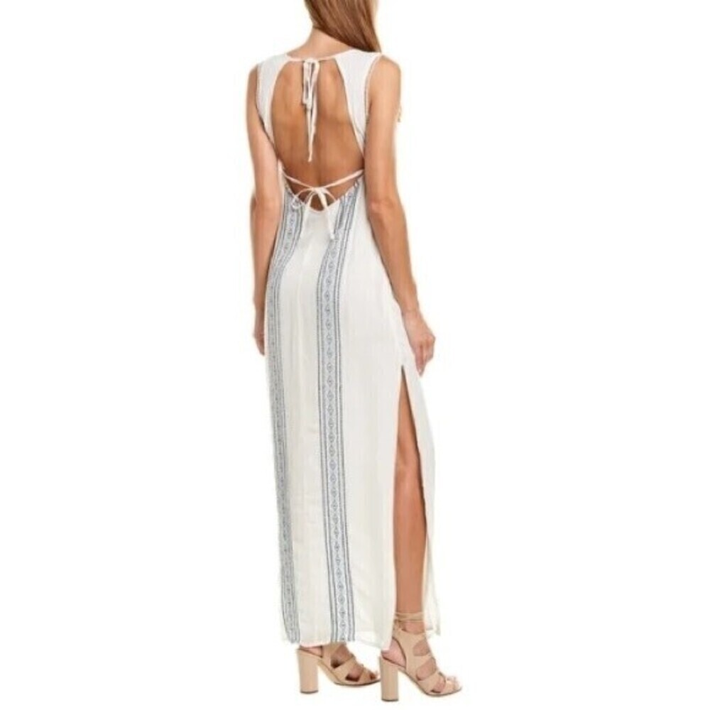 ale By Alessandra Maxi Dress White Blue Embroidered Open Back Womens Size Small - Picture 1 of 13